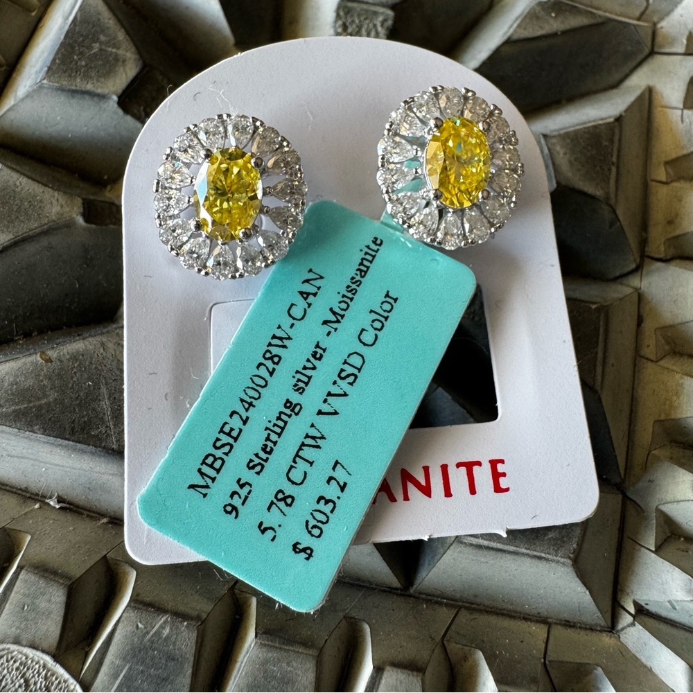 925 Sterling Silver 5.78 CTW Moissanite & Citrine Stud Earrings